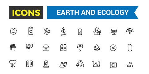 Earth and Ecology icon set. Outline icons pack. Editable vector icon and illustration.