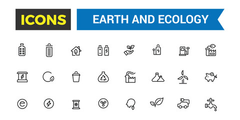 Earth and Ecology icon set. Outline icons pack. Editable vector icon and illustration.