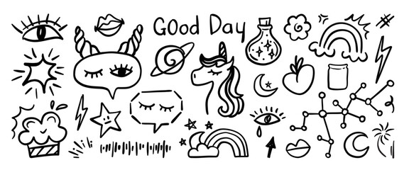Hand drawn doodle vector set. Collection of cute hand drawn doodle.