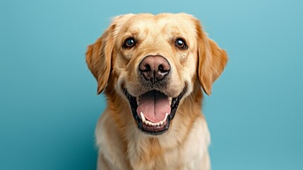 Labrador Retriever. Isolated against a vibrant blue background. Canine. Dog. Pet. Golden Retriever.
