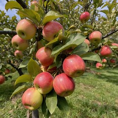 Obraz premium An apple tree holds apples, Generative AI 