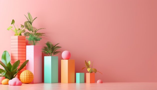 3D clay of a project return on investment ROI scatter plot, isolated on a blush pink background