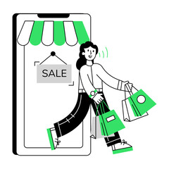 Modern outline mini illustration of mobile shopping 

