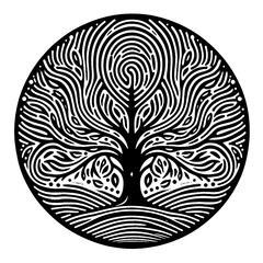 Tree and roots vector, tree with round shape	
