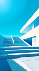 Obraz premium Minimal Exterior Architecture with Sunlight and Shadow on Stairway to Rooftop of Modern White Building