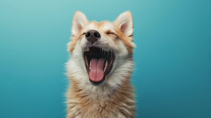 Obraz premium Joyful Husky. Isolated against a vibrant blue background. Canine. Dog. Pet. Siberian Husky 