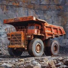 Large Orange Dump Truck In A Quarry