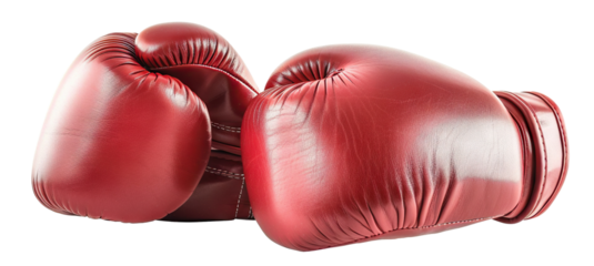 Pair of red leather boxing gloves, cut out