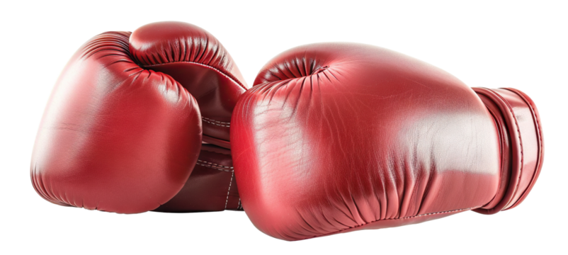 Pair of red leather boxing gloves, cut out
