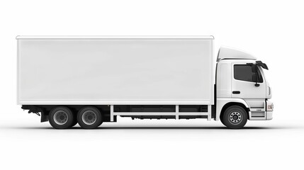 White Delivery Truck Parked On White Background