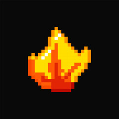 Bonfire pixel item for game interface, fire game element, flame 8 bit resource. © Mariia