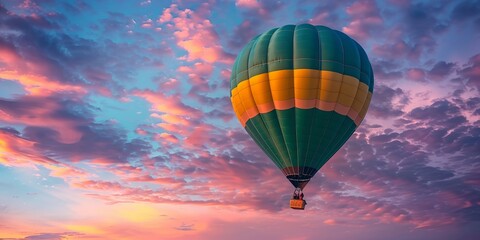Obraz premium Colorful Hot Air Balloon at Sunset with Dramatic Skies