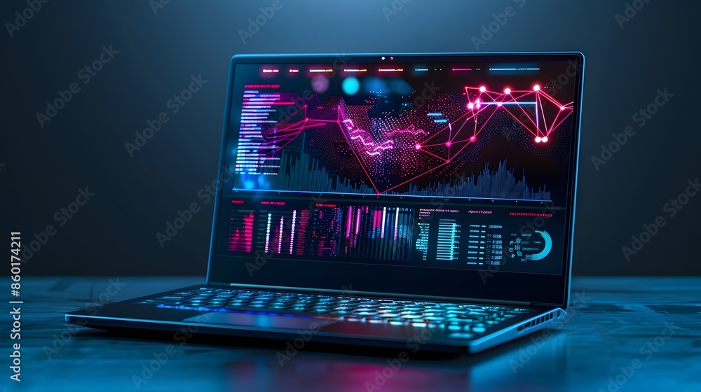 Aufkleber a sleek laptop with a holographic display showcasing 3d data visualizations