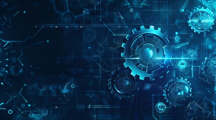 futuristic web banner with gear icons and polygons, perfect for displaying text. represents teamwork, engineering, and technology.