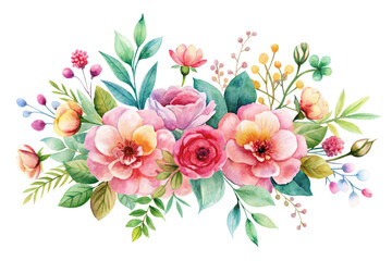 Beautiful watercolor flowers painted on white. Artistic watercolor flowers are set against a transparent background.