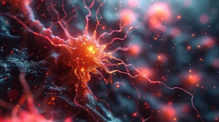 A close-up illustration of neural networks glowing with vibrant reds and oranges, symbolizing connectivity and activity in a dynamic visual representation.