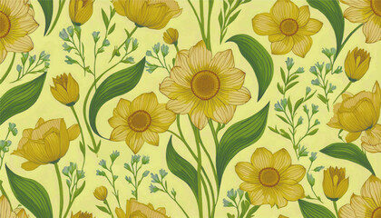 seamless background with yellow flowers