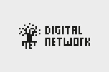 Pixel digital network tree logo design. Technology logo concept.