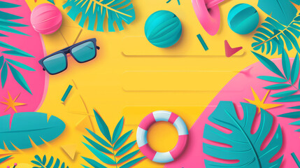 Tropical Summer Illustration with Beach Items
