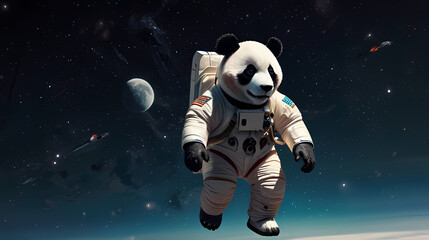 Illustration Of panda astronaut floating in space