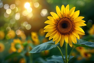 Close-Up of a Vibrant Sunflower Blooming in Sunlit Field for Nature Art and Posters