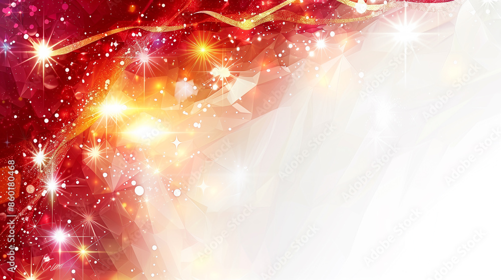 Poster vibrant red and gold abstract design with glowing lights and sparkling elements, creating a festive 