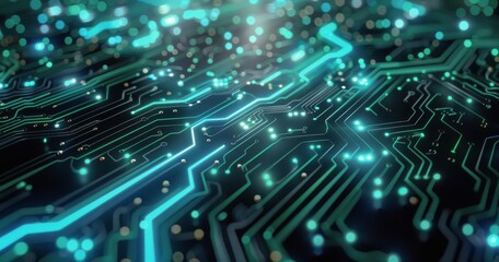 Obraz premium Abstract Circuit Board With Glowing Blue and Red Lights