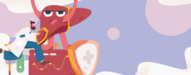 National Liver Protection Day Medical Characters Flat Vector Concept Operation Hand Drawn Illustration
