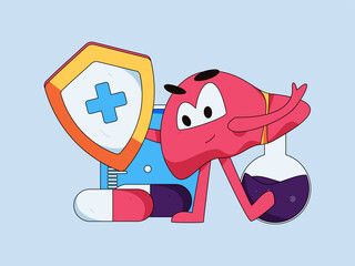 National Liver Protection Day Medical Characters Flat Vector Concept Operation Hand Drawn Illustration

