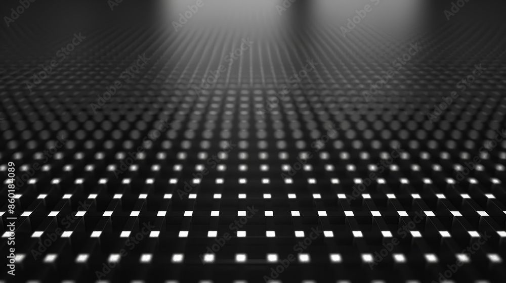 Poster 3d pattern square white and black line background poster with glowing disco dots. geometric abstract