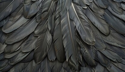 Obraz premium A close-up shot of black raven feathers arranged in a pattern, creating a textured background