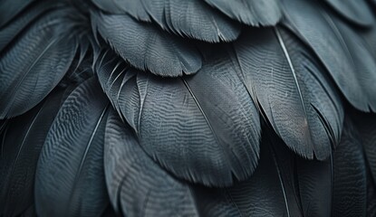 Obraz premium A macro shot of black bird feathers, showcasing their intricate textures and overlapping layers