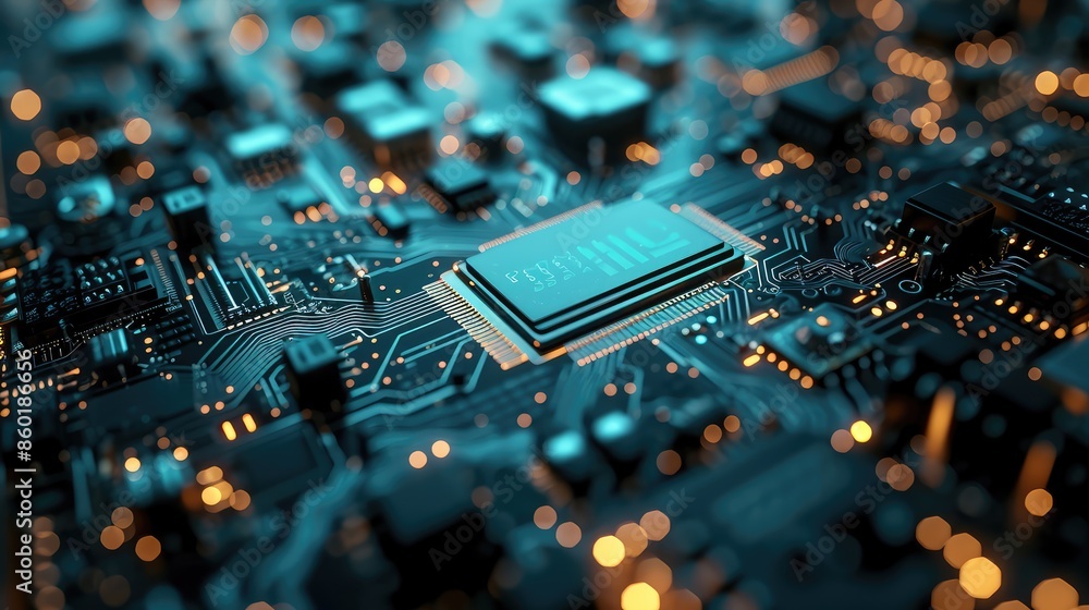 Poster background in the form of a microchip board. ai generative.