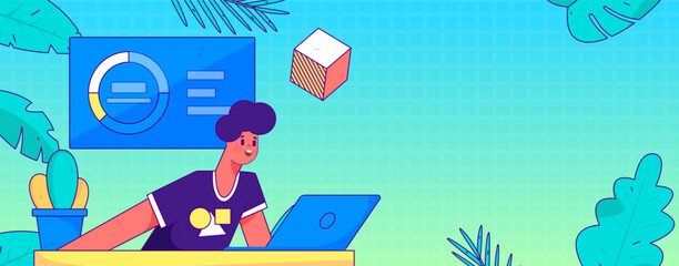 Flat vector illustration of business people operating work scene
