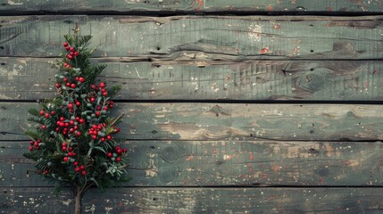 Fototapeta premium Festive tree on wood surface