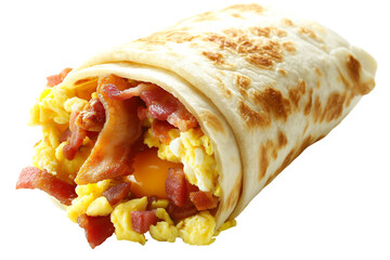 A breakfast burrito with eggs, bacon, and cheese | Isolated on Transparent & White Background | PNG File with Transparency