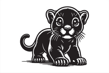 adorable line art vector silhouette illustration of a baby Panther