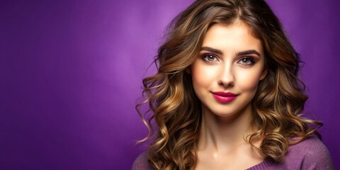 女性とパープル色のコピースペース背景