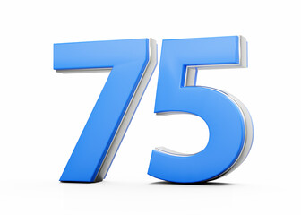 3D Number 75 Seventy Five Made Of Blue Body With Silver Outline On White Background 3D Illustration