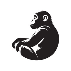 Beautifully rendered ape silhouette for art - ape illustration - minimalist ape vector
