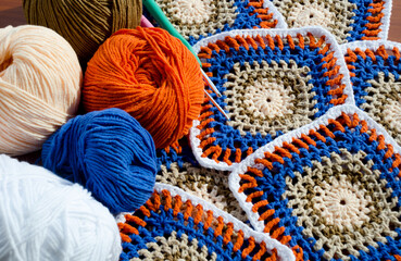 Grandmother's Square. Crochet texture close up.