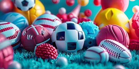 Vibrant Collection of Sports Balls on Artificial Grass Turf