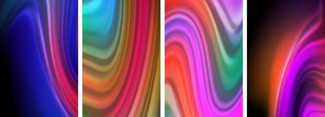 Rainbow color liquid. Wave lines poster set for wallpaper, business card, cover, poster, banner, brochure, header, website