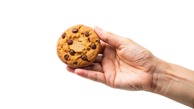 Close-up of a hand holding a small cookie