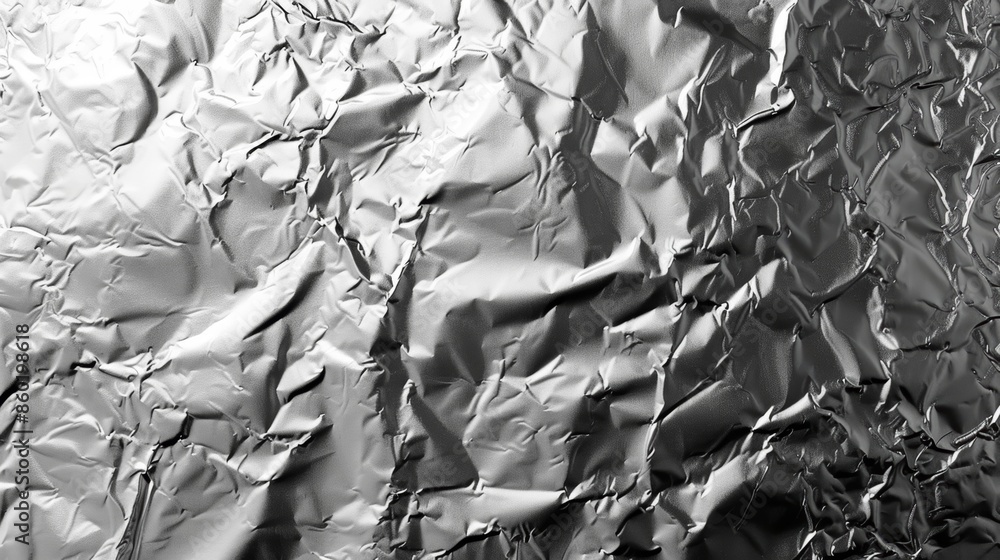 Poster abstract texture of crumpled aluminum foil, with light and shadow patterns, creating a dynamic and t