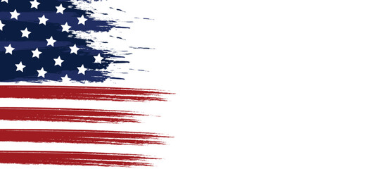 hand drawn US flag. brush painted USA flag on transparent and white background for fourth of july  independence day. vector illustration.