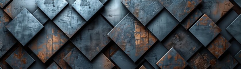 Abstract geometric pattern of blue and brown tiles.