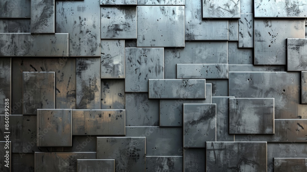 Poster Abstract background of textured, metallic squares in a grid pattern.  The squares are slightly offset to create a dynamic, modern design.