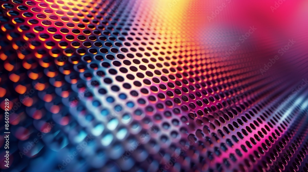 Poster abstract colorful background with a metallic perforated texture.