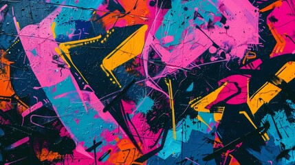 Fototapeta premium Abstract Graffiti Art with Vibrant Colors of Pink, Blue, and Orange on Black Background